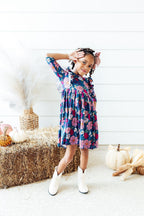 Vintage Garden 3/4 Sleeve Ruffle Twirl Dress
