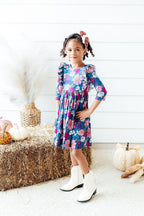 Vintage Garden 3/4 Sleeve Ruffle Twirl Dress