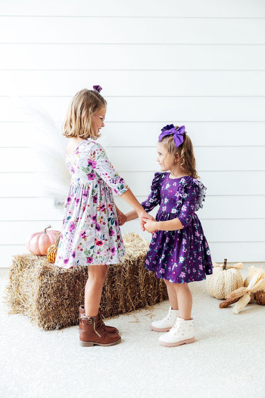 Violets in Bloom Ruffle Twirl Dress