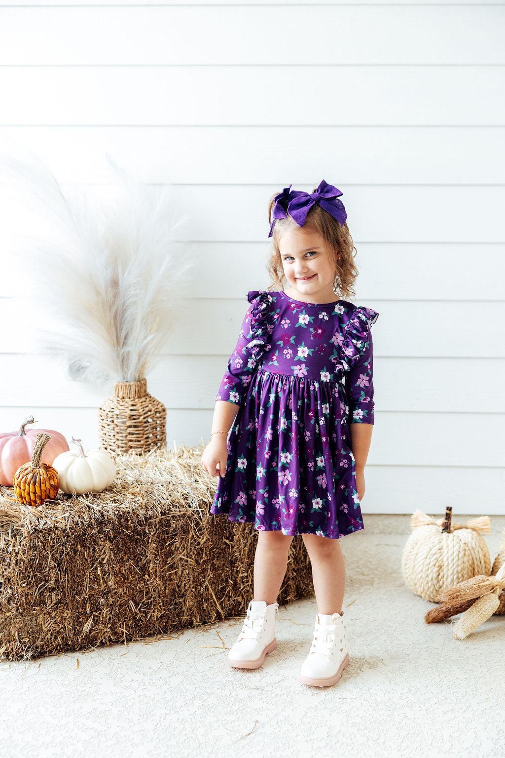 Violets in Bloom Ruffle Twirl Dress