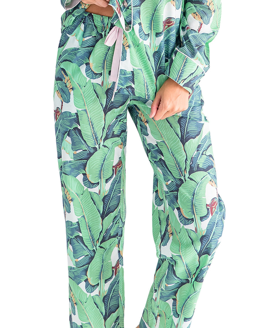 Women's Martinique® Green Banana Leaf PJ Pants - Organic Cotton Poplin