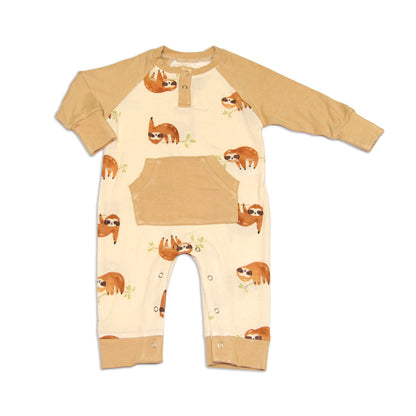 Bamboo Long Sleeve Romper w/Kangaroo Pocket (Sleepy Sloth Print)