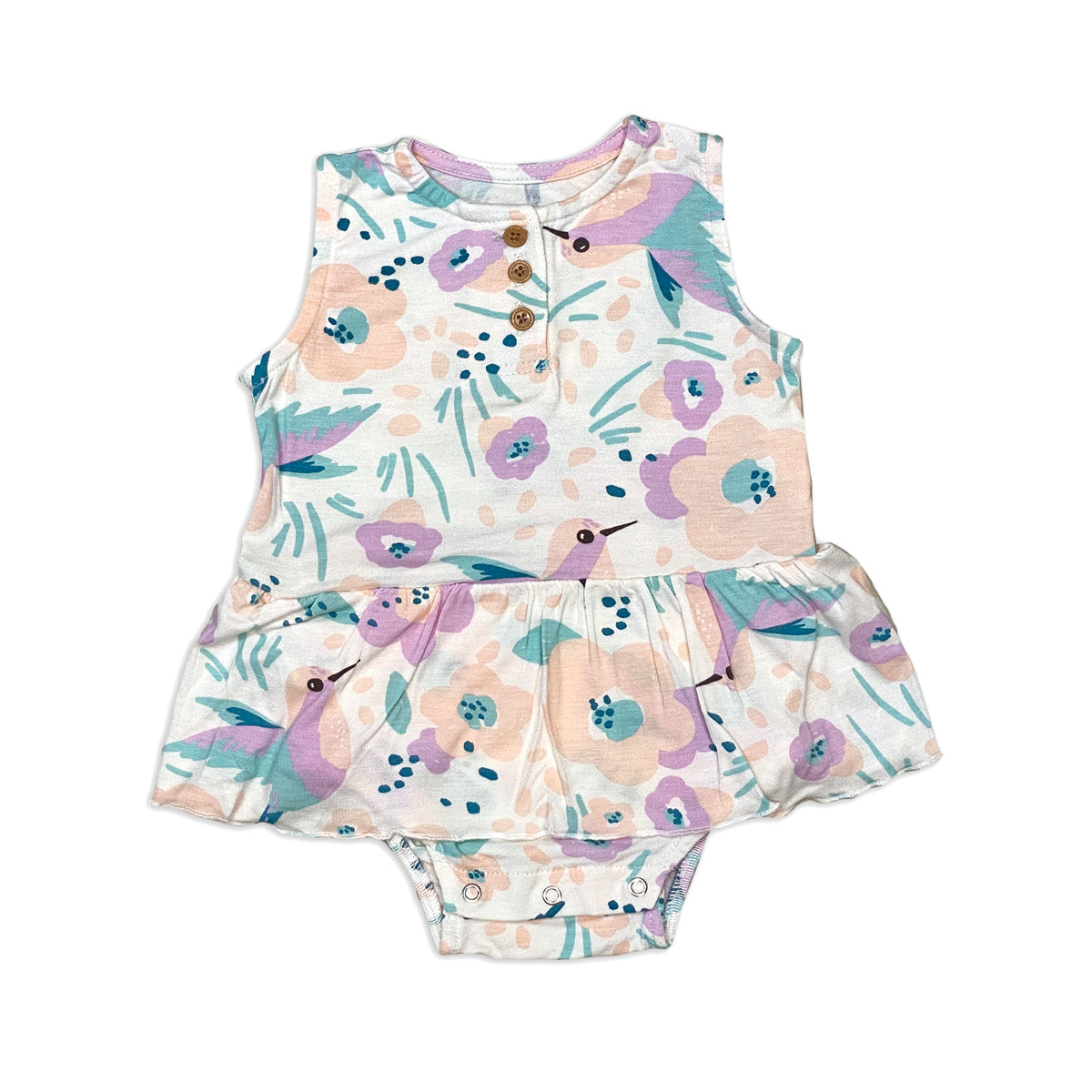 Bamboo Skirt Bodysuit (Hummingbird Garden Print)