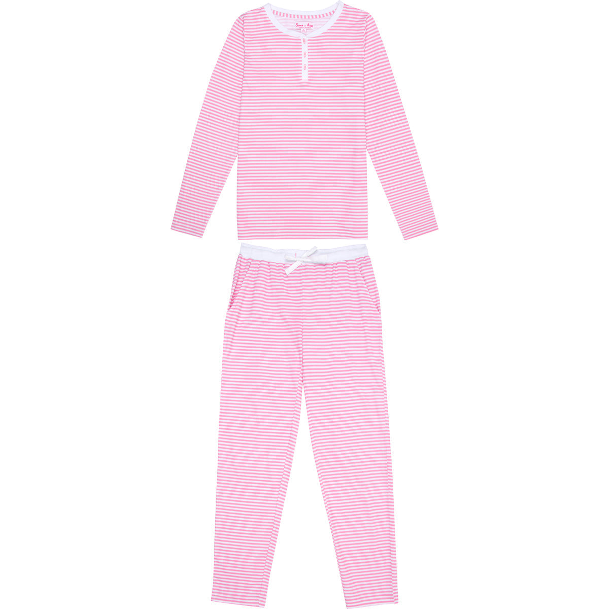 Women's Peony Jersey Long PJ Set - Pink Stripe Organic Stretch Cotton