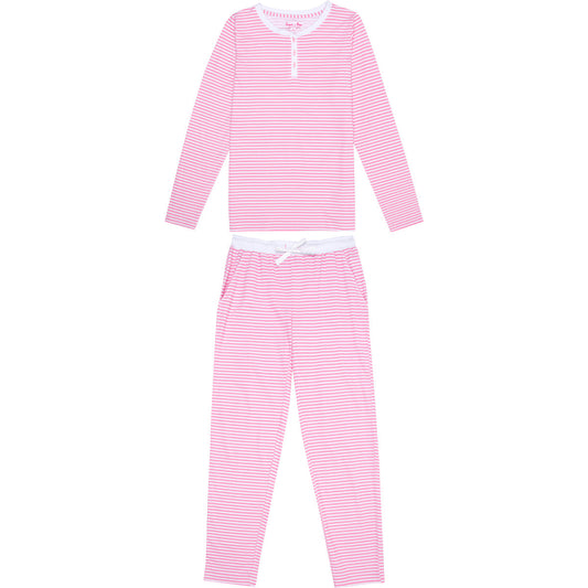 Women's Peony Jersey Long PJ Set - Pink Stripe Organic Stretch Cotton