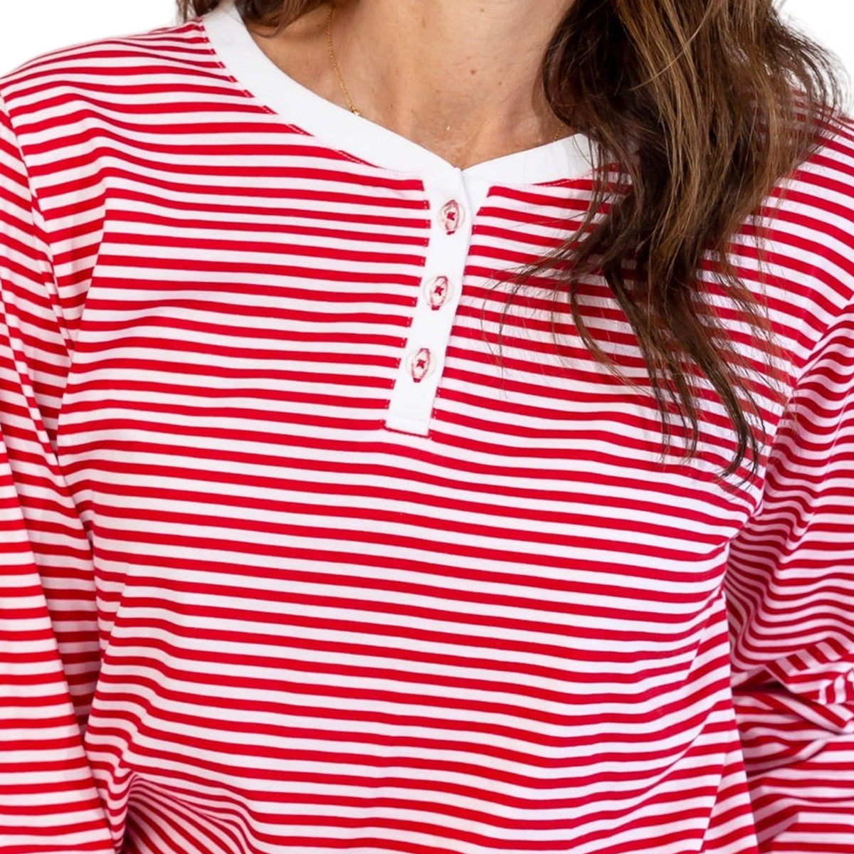 Women's Red Stripe Jersey Long PJ Set - Organic Stretch Cotton