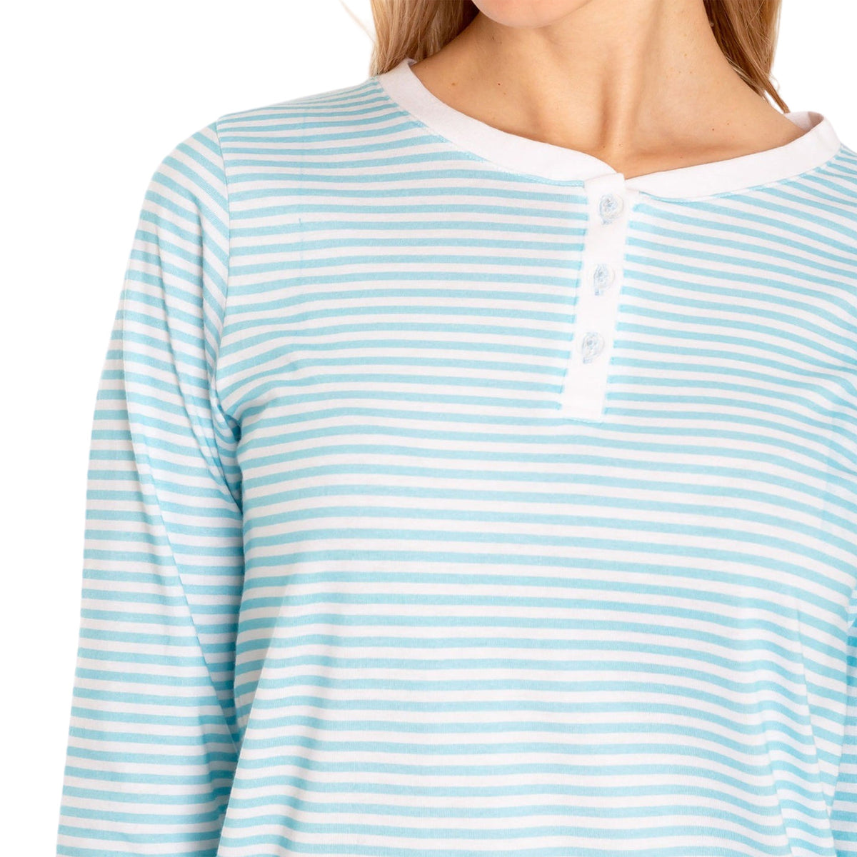 Women's Sky Blue Jersey Long PJ Set - Organic Stretch Cotton