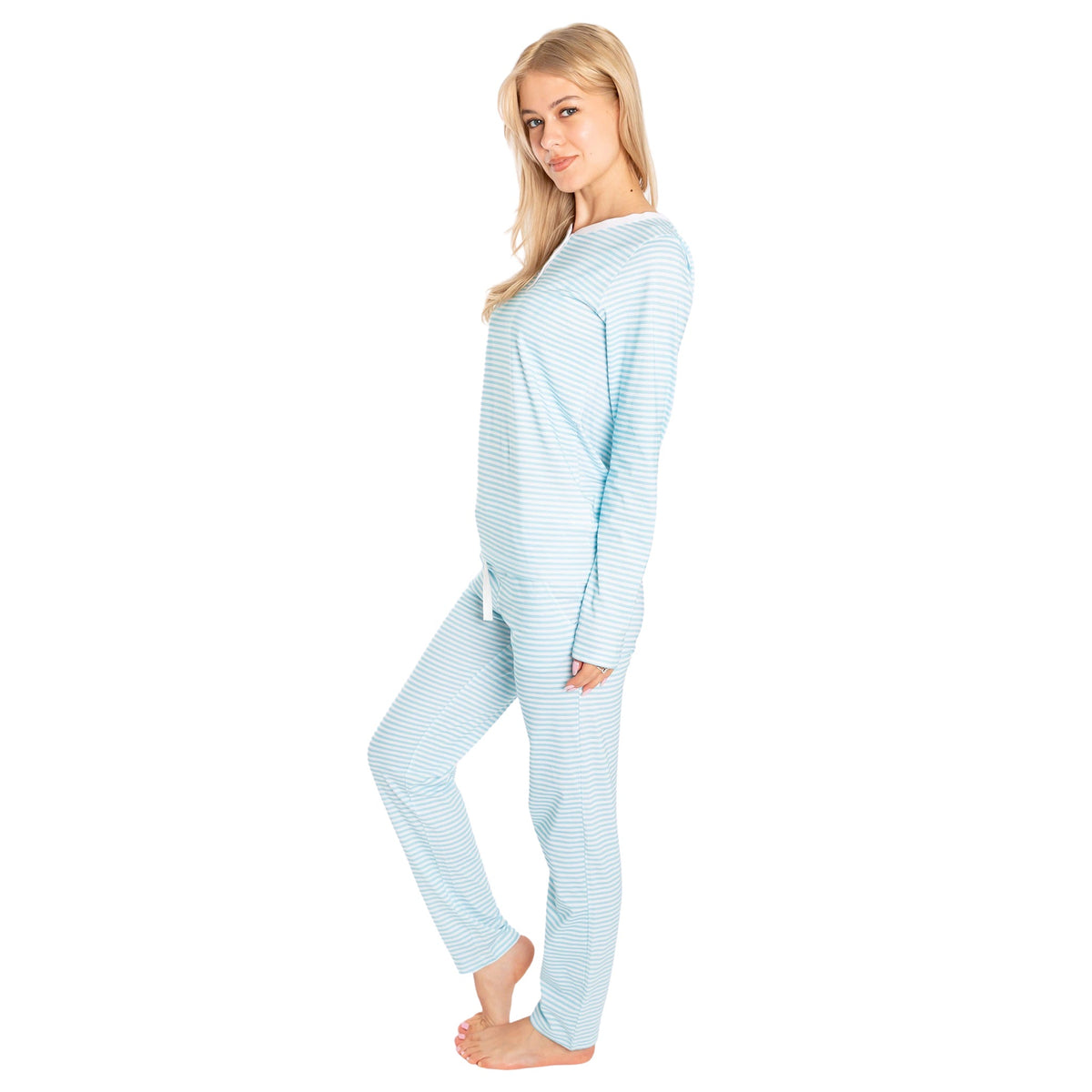 Women's Sky Blue Jersey Long PJ Set - Organic Stretch Cotton