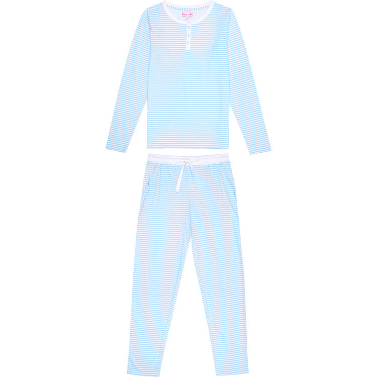 Women's Sky Blue Jersey Long PJ Set - Organic Stretch Cotton