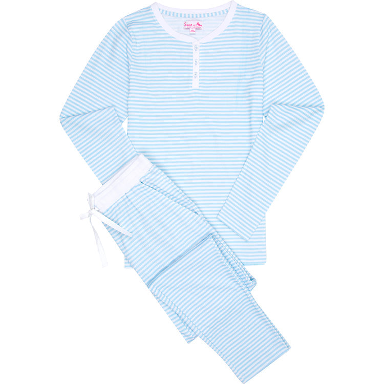 Women's Sky Blue Jersey Long PJ Set - Organic Stretch Cotton
