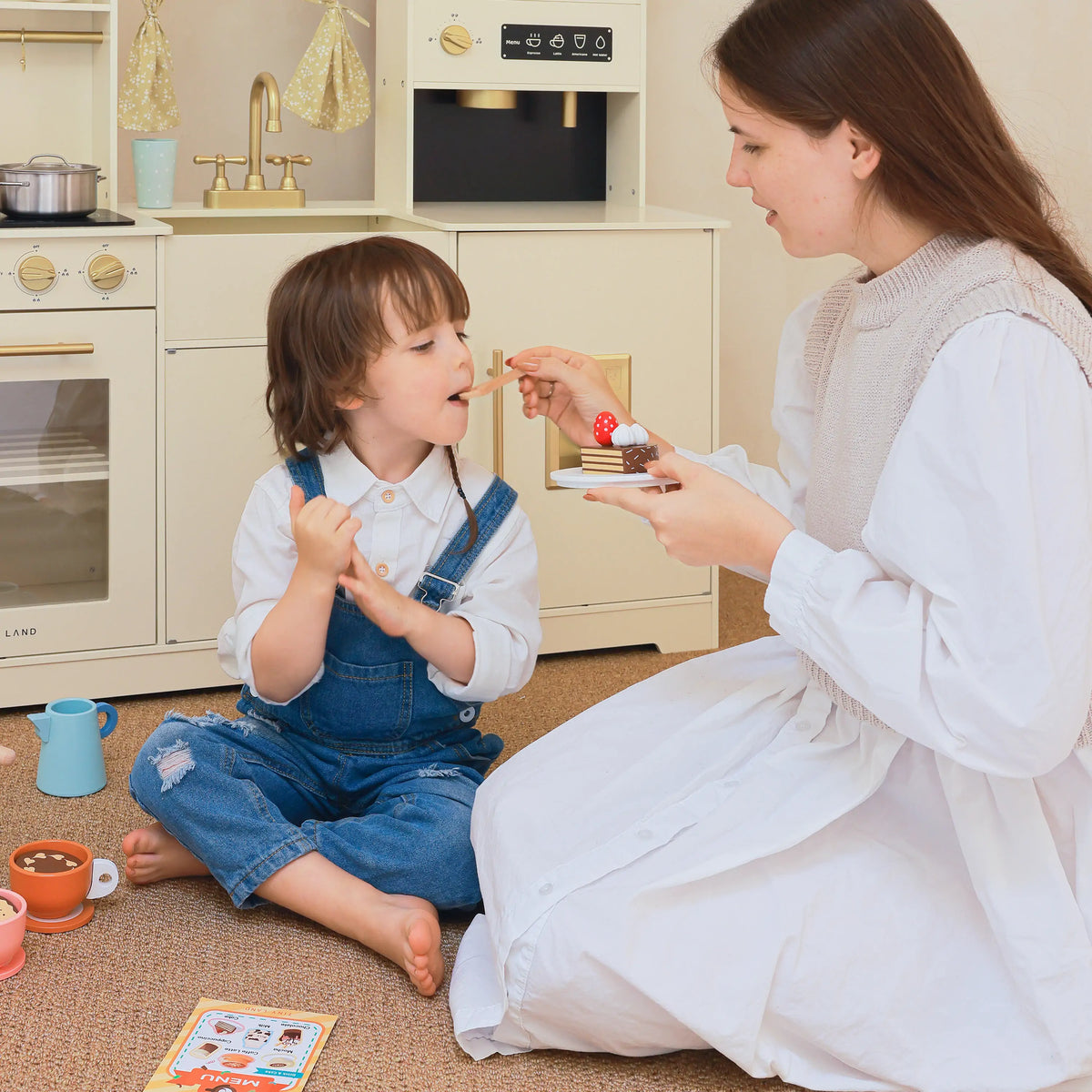Tiny Land® Play Kitchen Accessories – Children’s Coffee Maker: Wooden Kids Play Coffee Maker Set