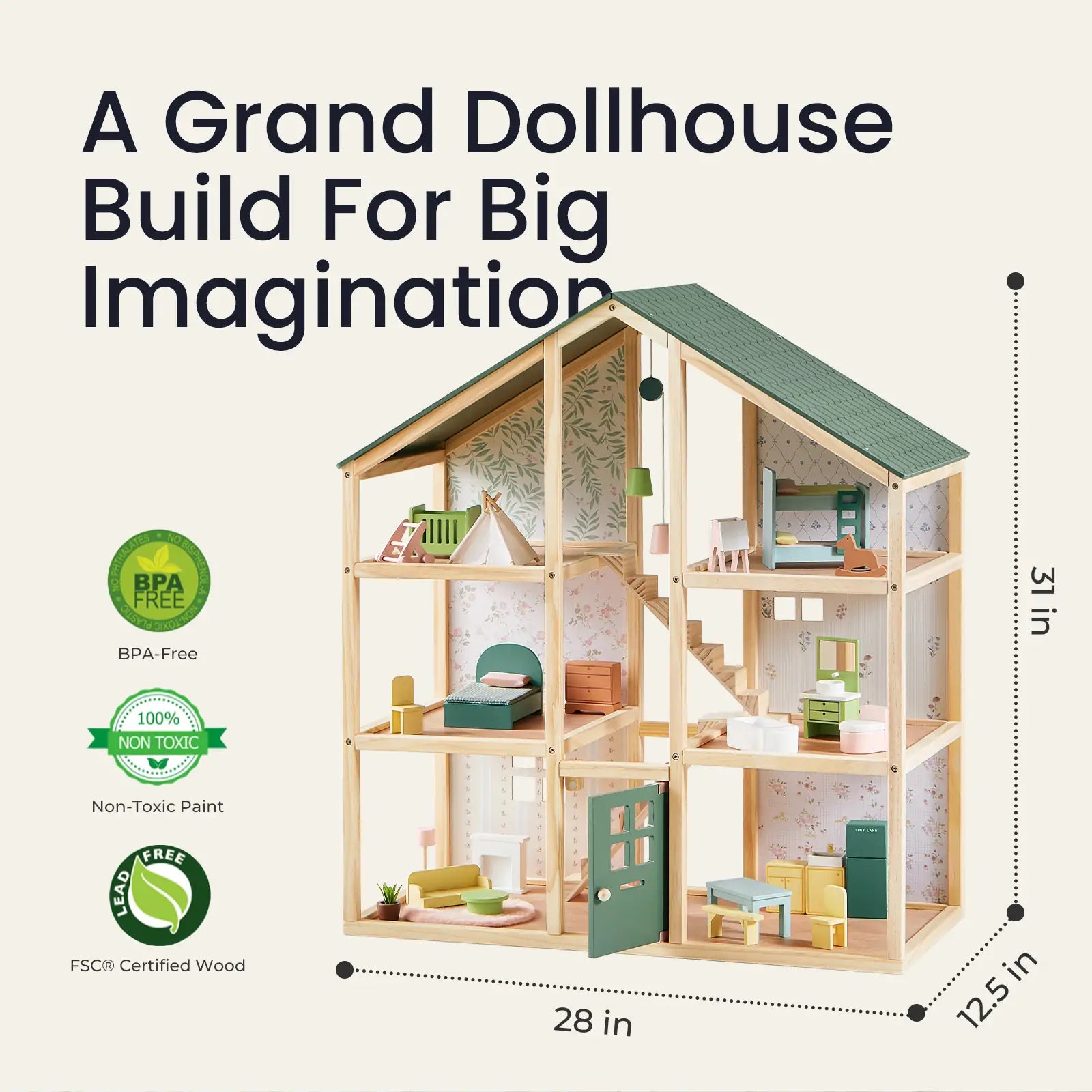 Tiny Land® Sweetwood Evergreen Dollhouse without Dolls
