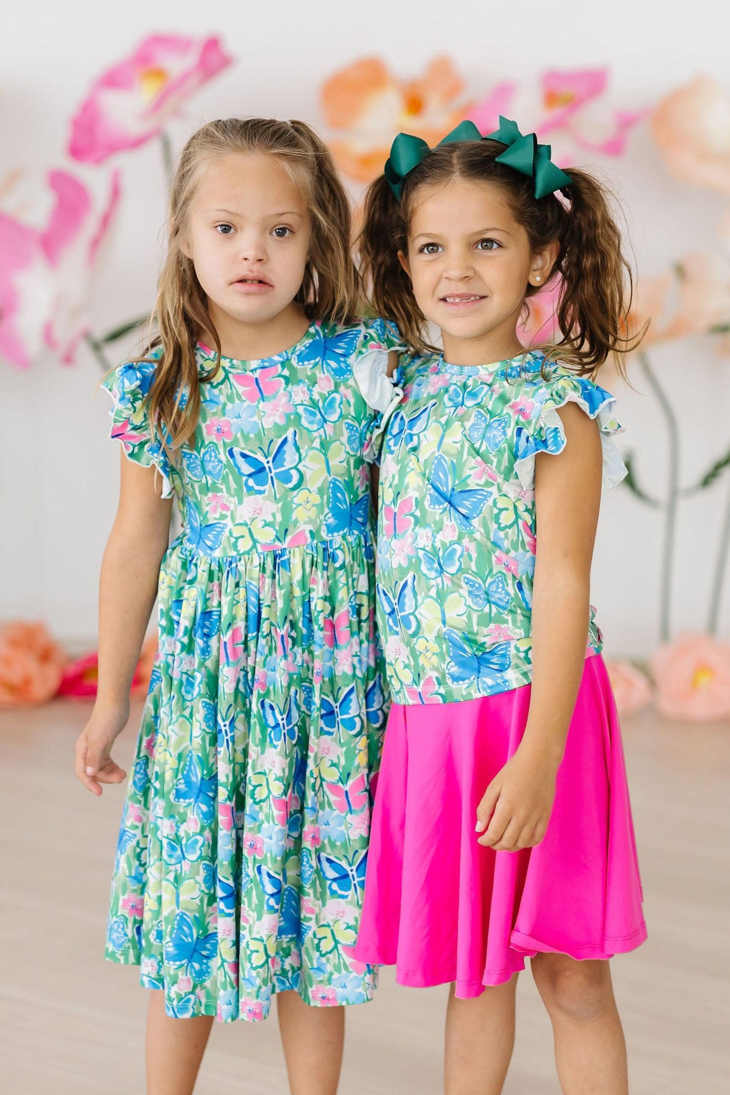 Watercolor Butterflies Short Sleeve Ruffle Tee