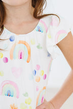 Watercolor Rainbows Short Sleeve Flutter Sleeve Leotard