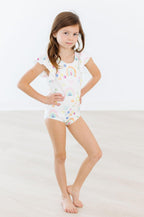 Watercolor Rainbows Short Sleeve Flutter Sleeve Leotard