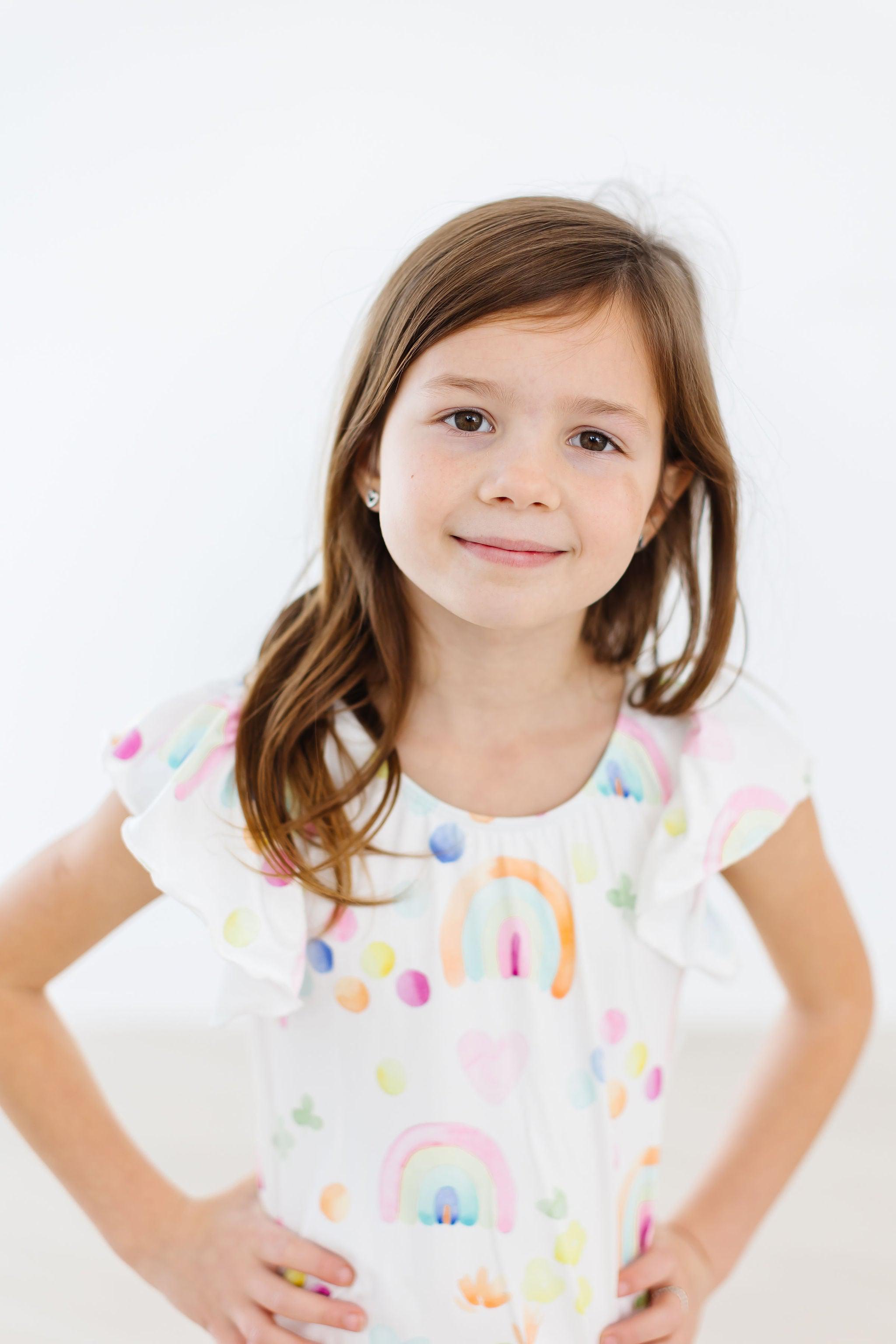Watercolor Rainbows Short Sleeve Flutter Sleeve Leotard