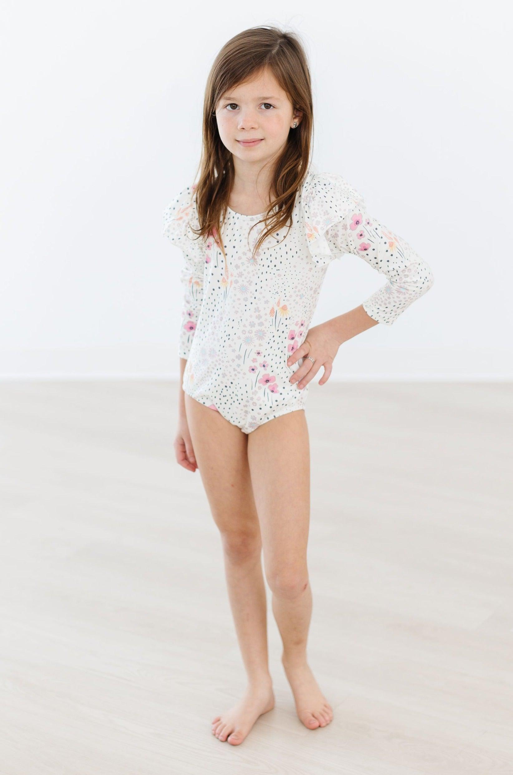 Whimsical Wildflowers Short Sleeve Flutter Sleeve Leotard