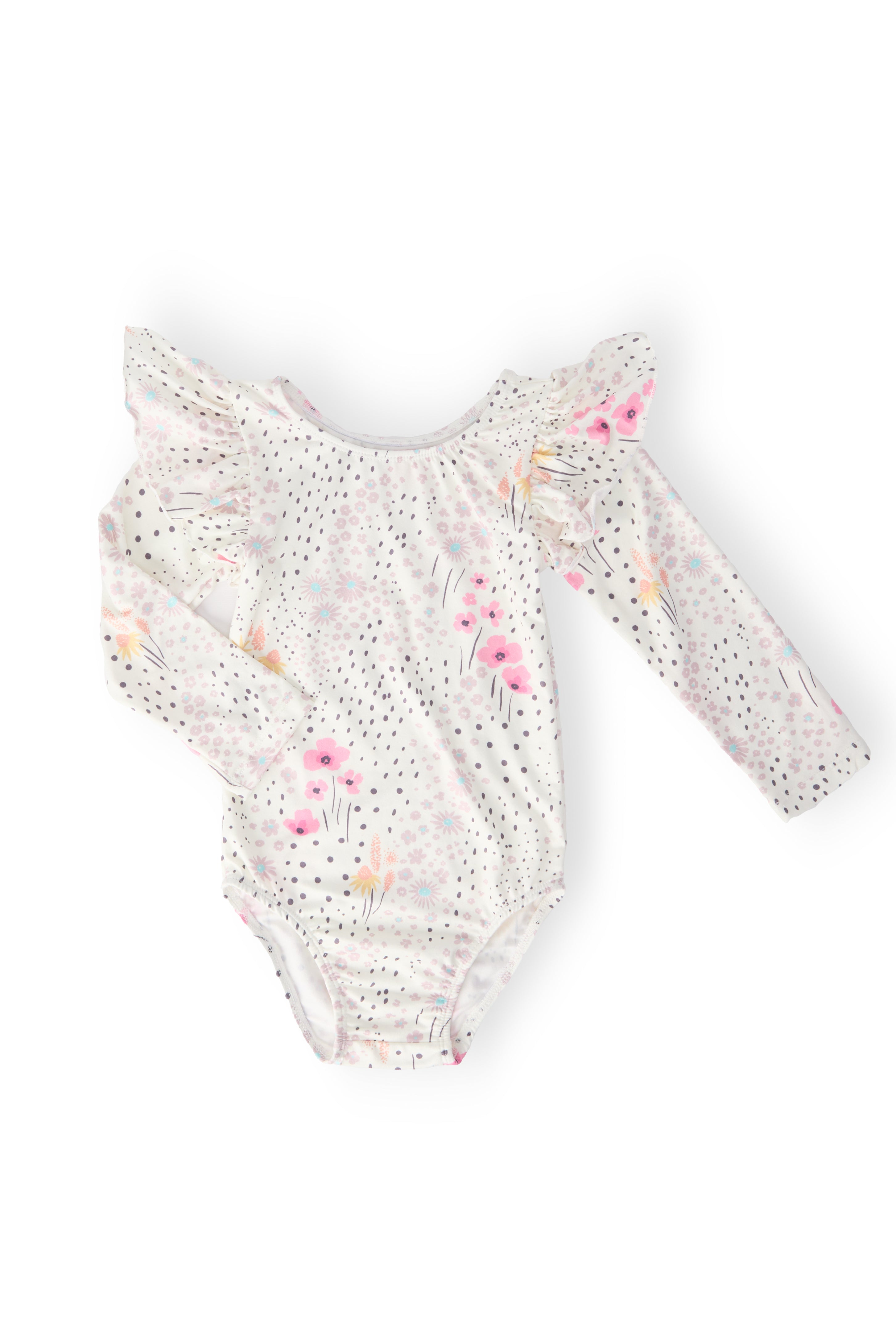 Whimsical Wildflowers Short Sleeve Flutter Sleeve Leotard
