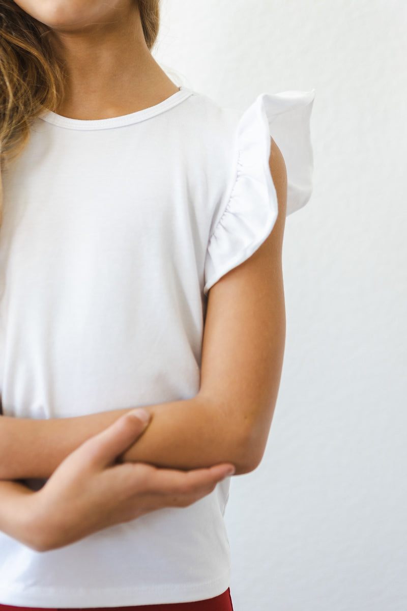 White Short Sleeve Ruffle Tee