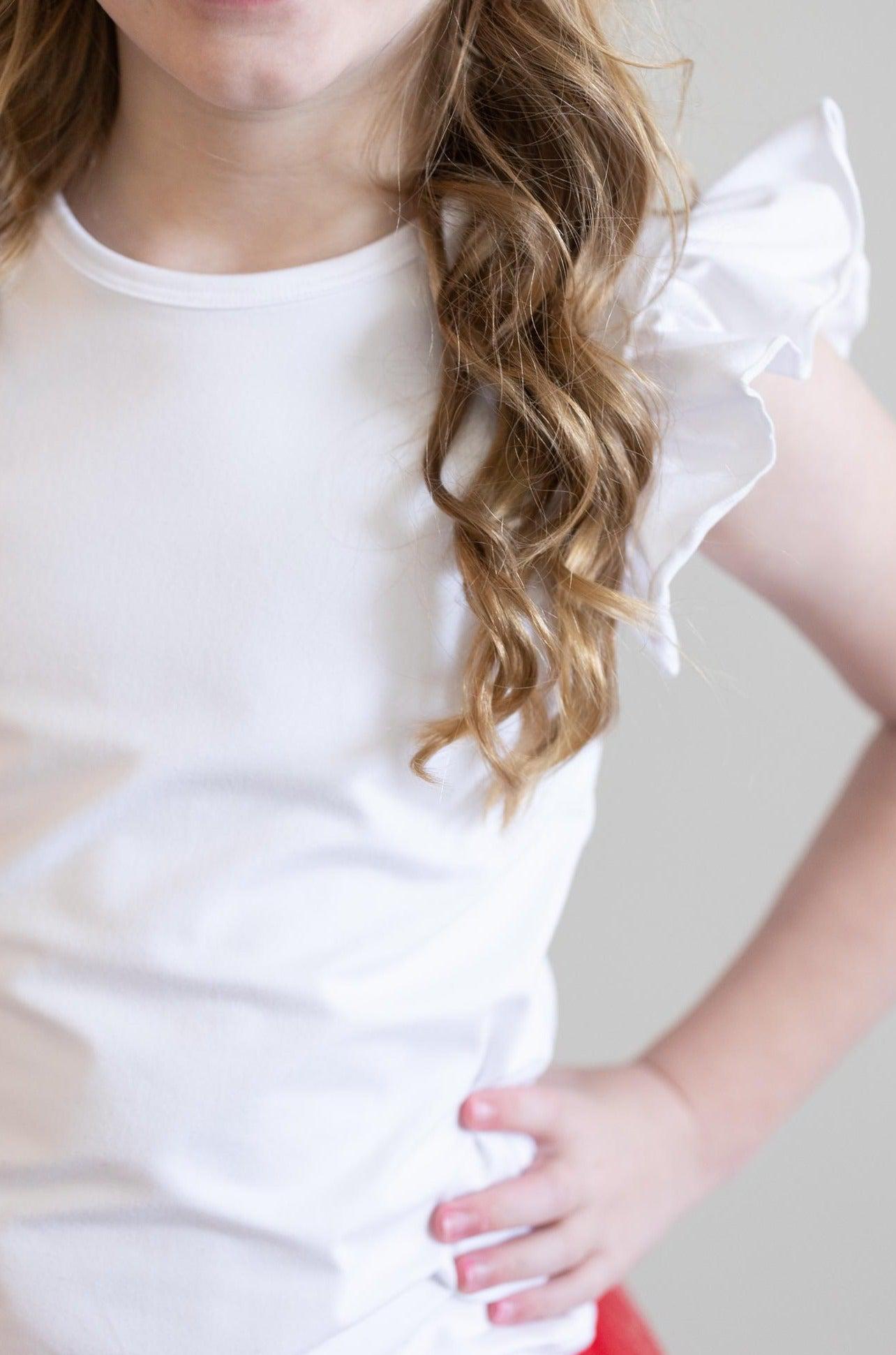 White Short Sleeve Ruffle Tee