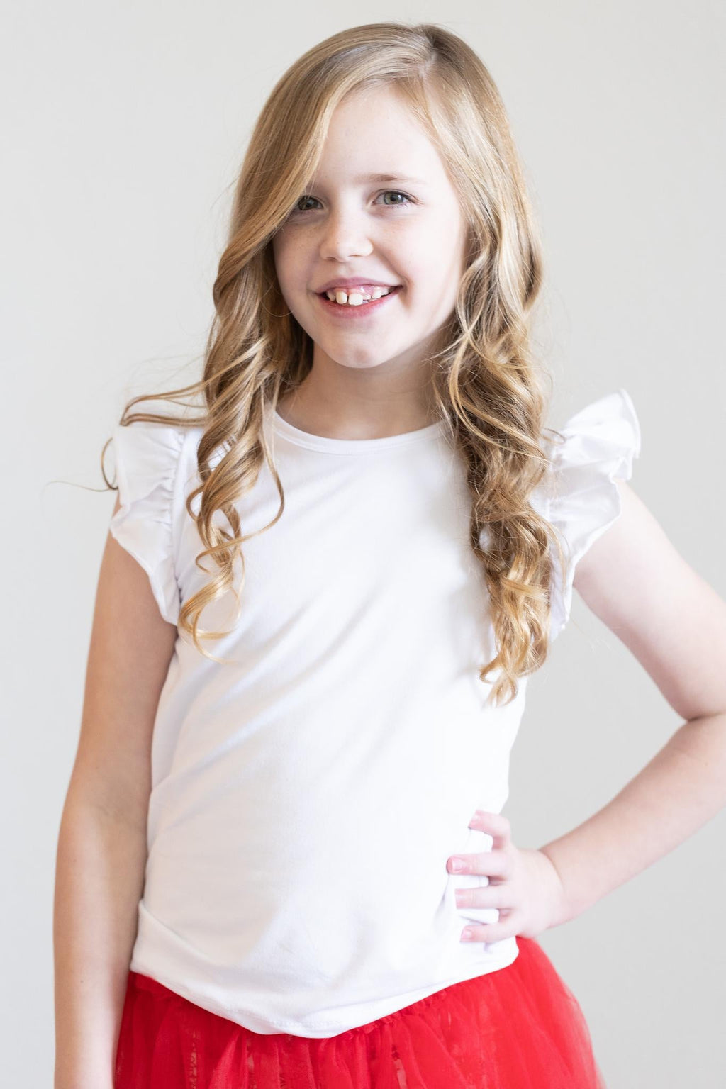 White Short Sleeve Ruffle Tee