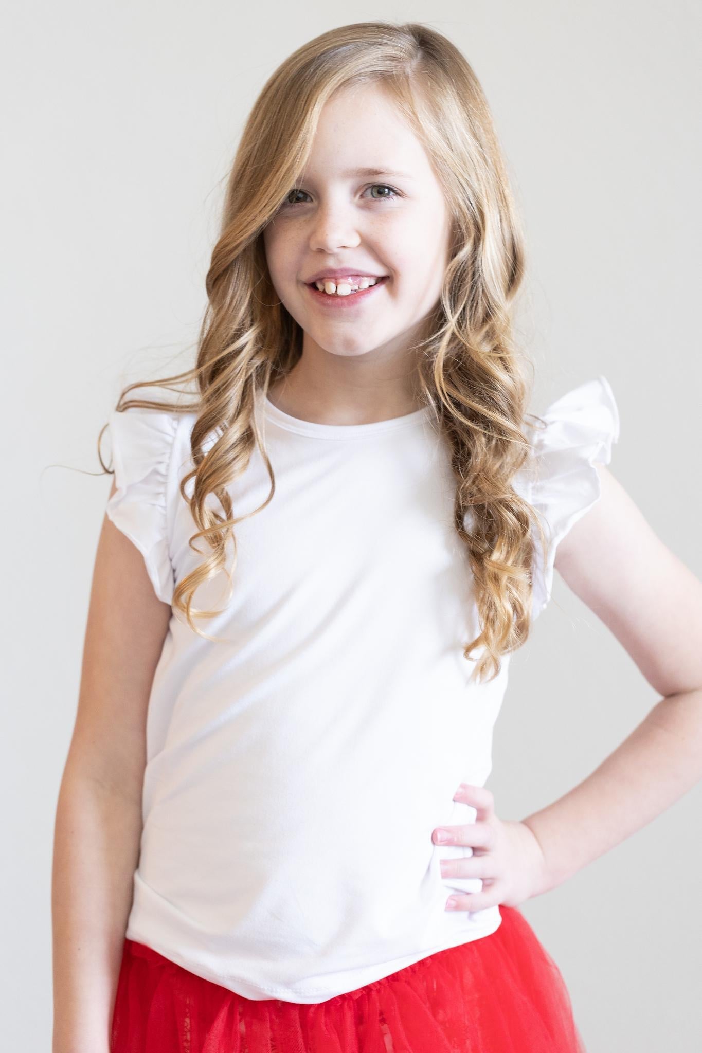 White Short Sleeve Ruffle Tee