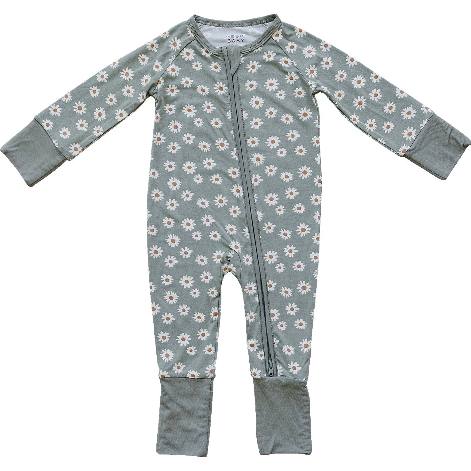 Light Green Daisy Bamboo Zipper Pajamas