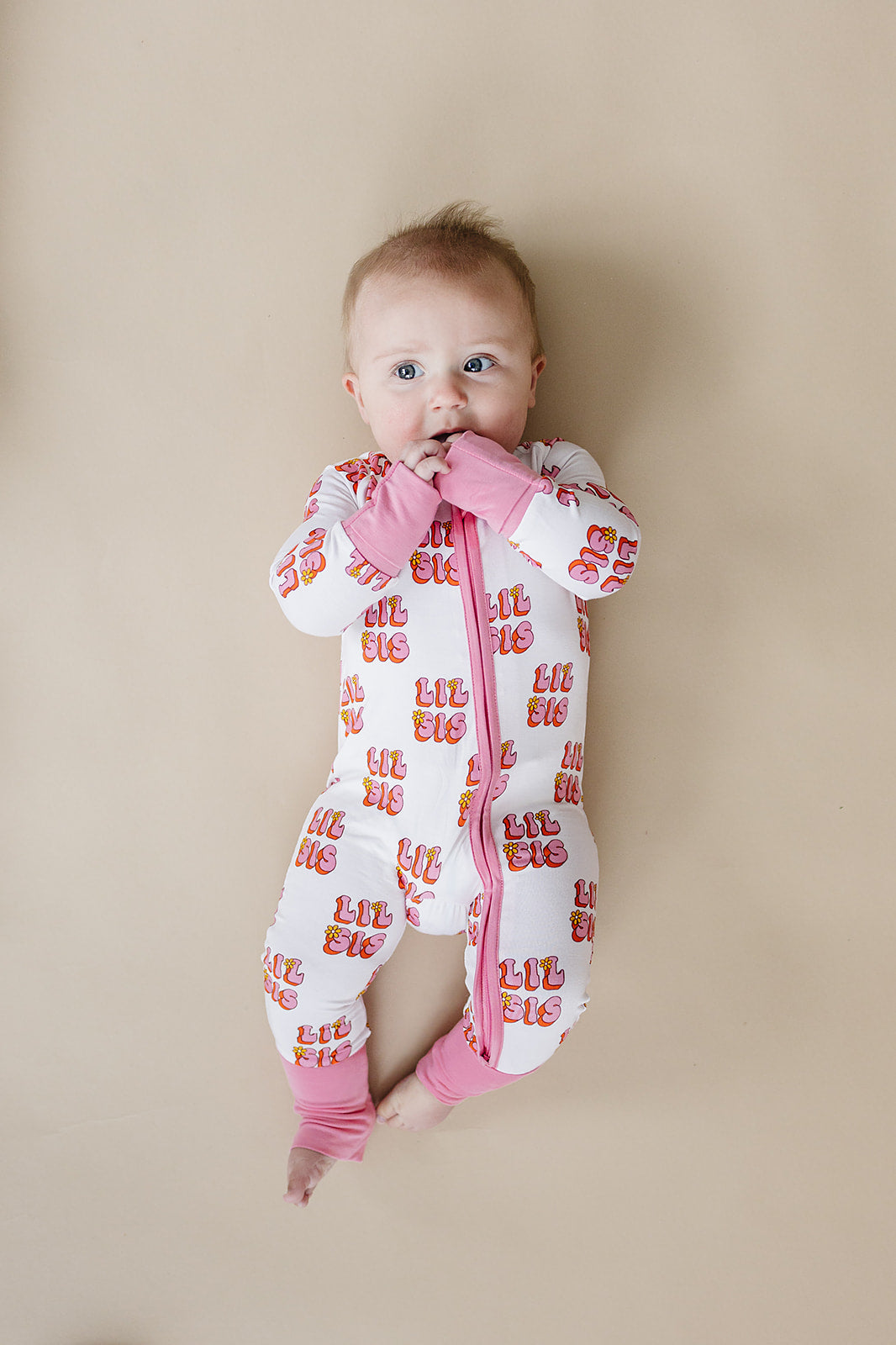 Baby Girl Lil Sis Bamboo Zip Pajama Romper