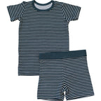 navy stripe ribbed bamboo shirt and shorts set folded flat
