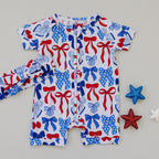 Bamboo Shorty Romper  | Red-White & Bows