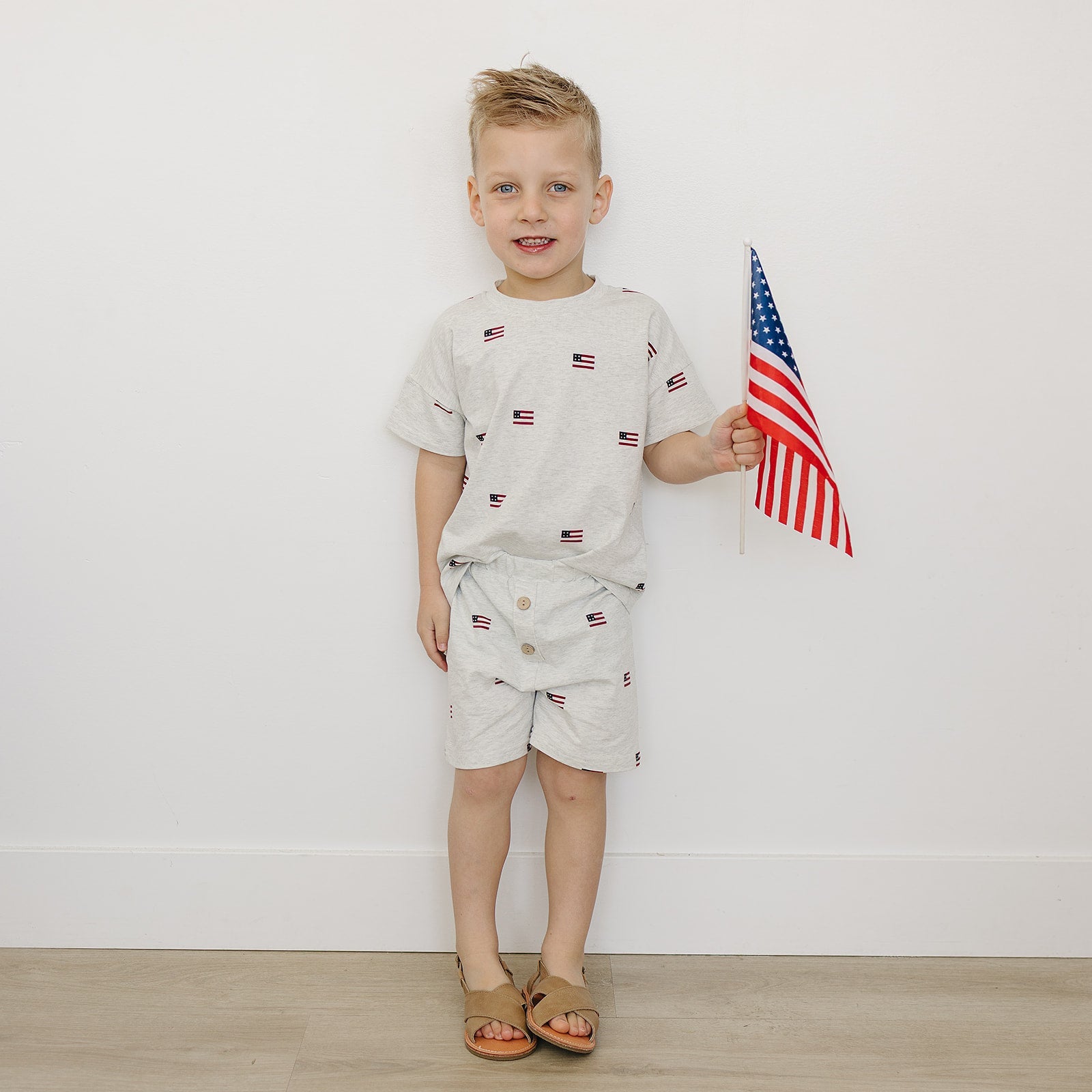 Boys Flag Button Short Set