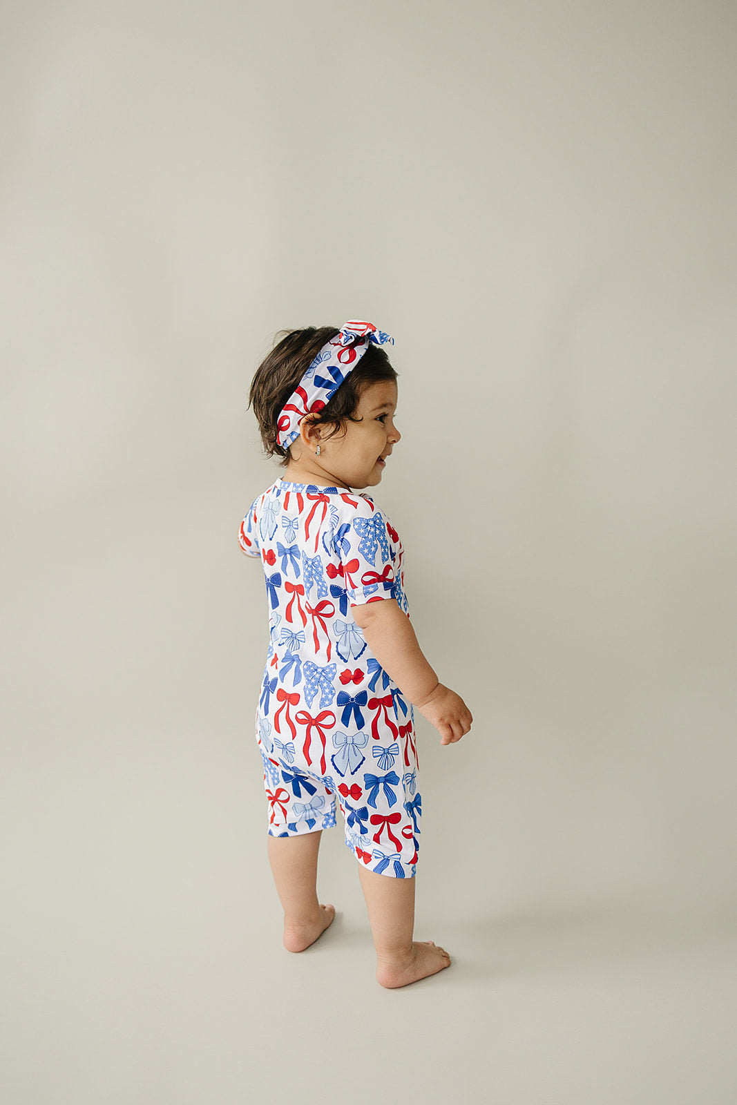 Bamboo Shorty Romper  | Red-White & Bows