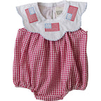Gingham Flag Smocked Bubble Romper