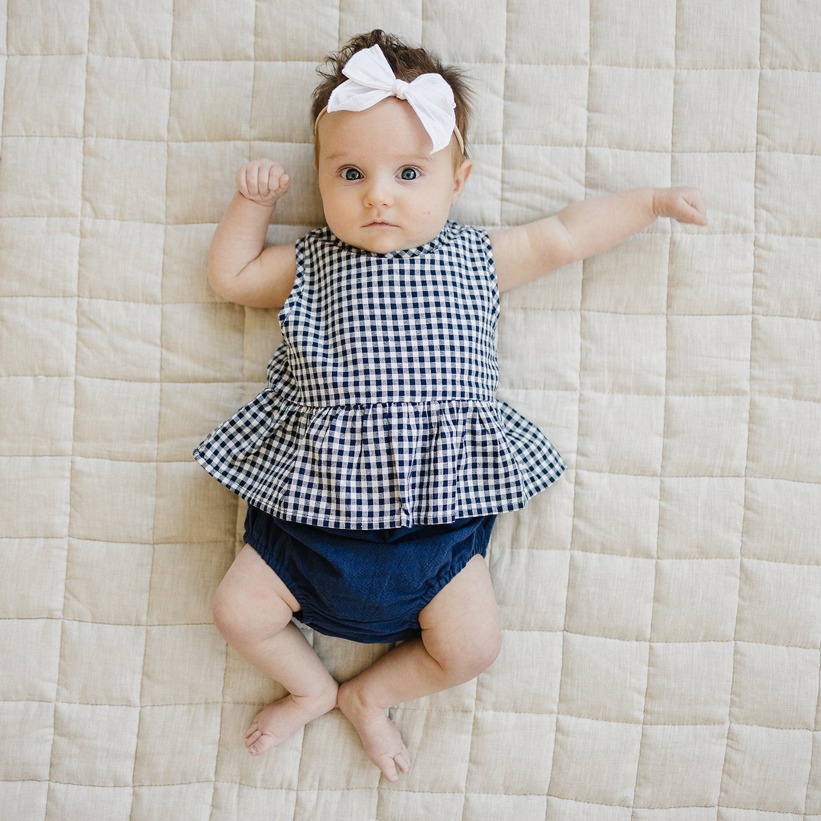 Baby Girl Navy Gingham Peplum Set