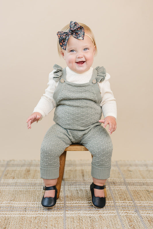Green Ruffle Knit Overalls