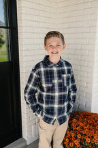 Navy Plaid Button Up Shirt