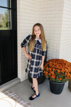 Navy Plaid Smocked Dress