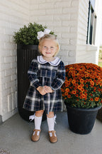 Navy Plaid Smocked Dress