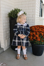 Navy Plaid Smocked Dress