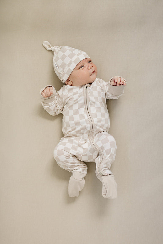 Taupe Checkered Bamboo Zipper
