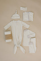 Taupe Stripe Ribbed Bamboo Knot Gown