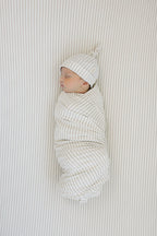 Taupe Stripe Ribbed Bamboo Stretch Crib Sheet