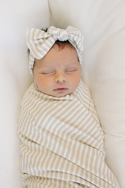 Taupe Stripe Ribbed Bamboo Head Wrap