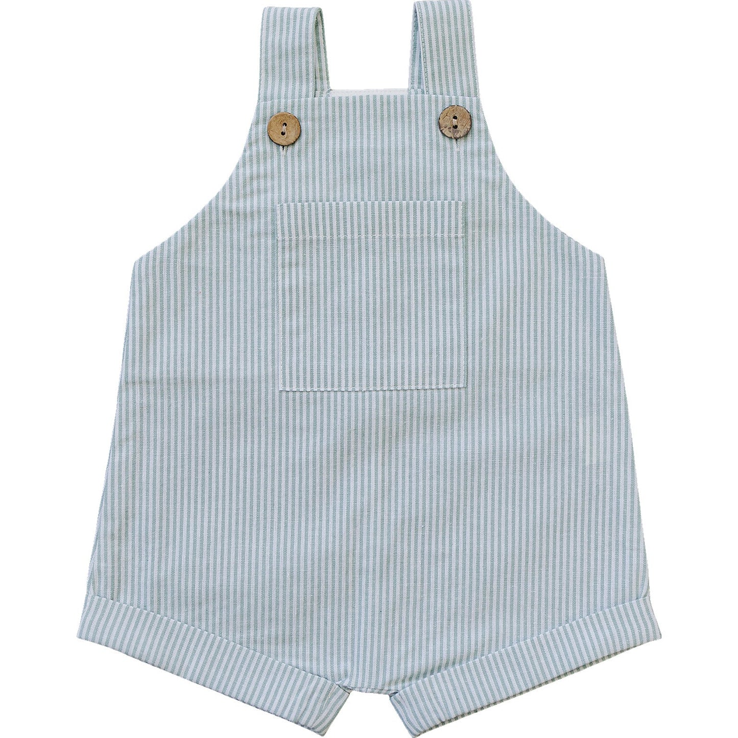 Baby Boy Green Stripe Short Linen Overalls