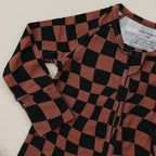 Bamboo Zip Romper | Chocolate Wavy Checkered