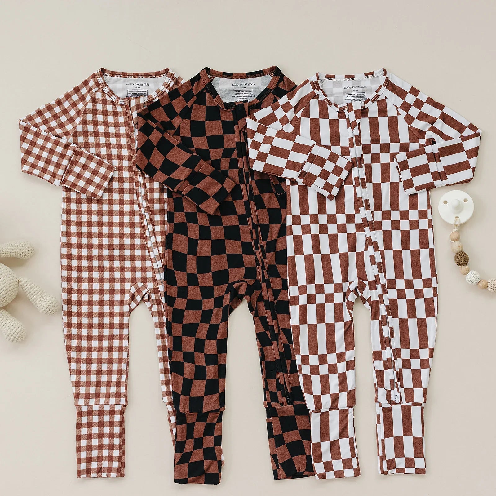 Bamboo Zip Romper | Chocolate Gingham