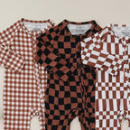 Bamboo Zip Romper | Chocolate Wavy Checkered