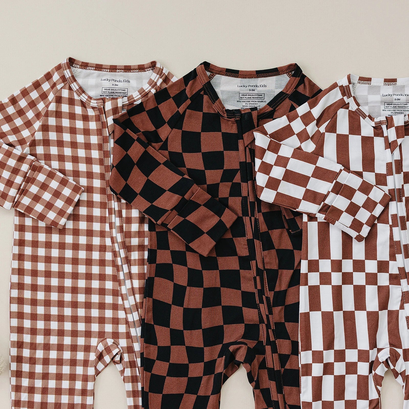 Bamboo Zip Romper | Chocolate Wavy Checkered