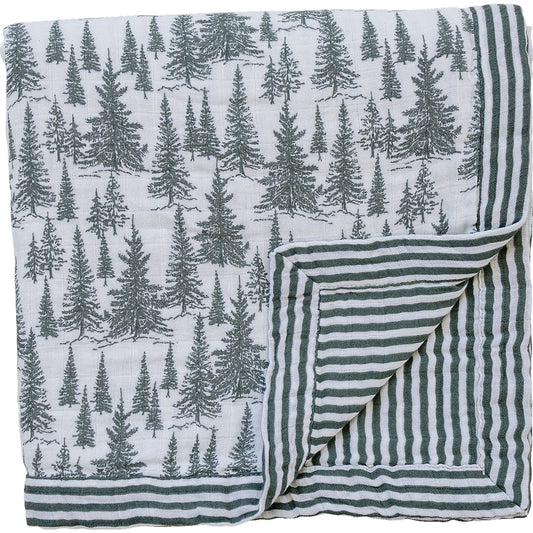 Forest + Green Stripes Muslin Quilt