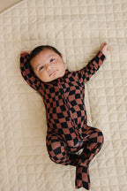 Bamboo Zip Romper | Chocolate Wavy Checkered